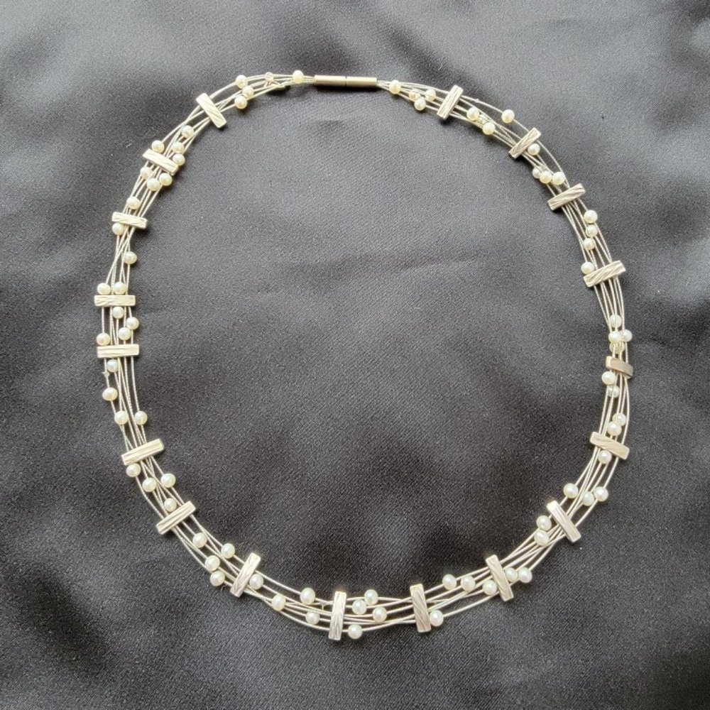 Sterling silver and pearl choker necklace